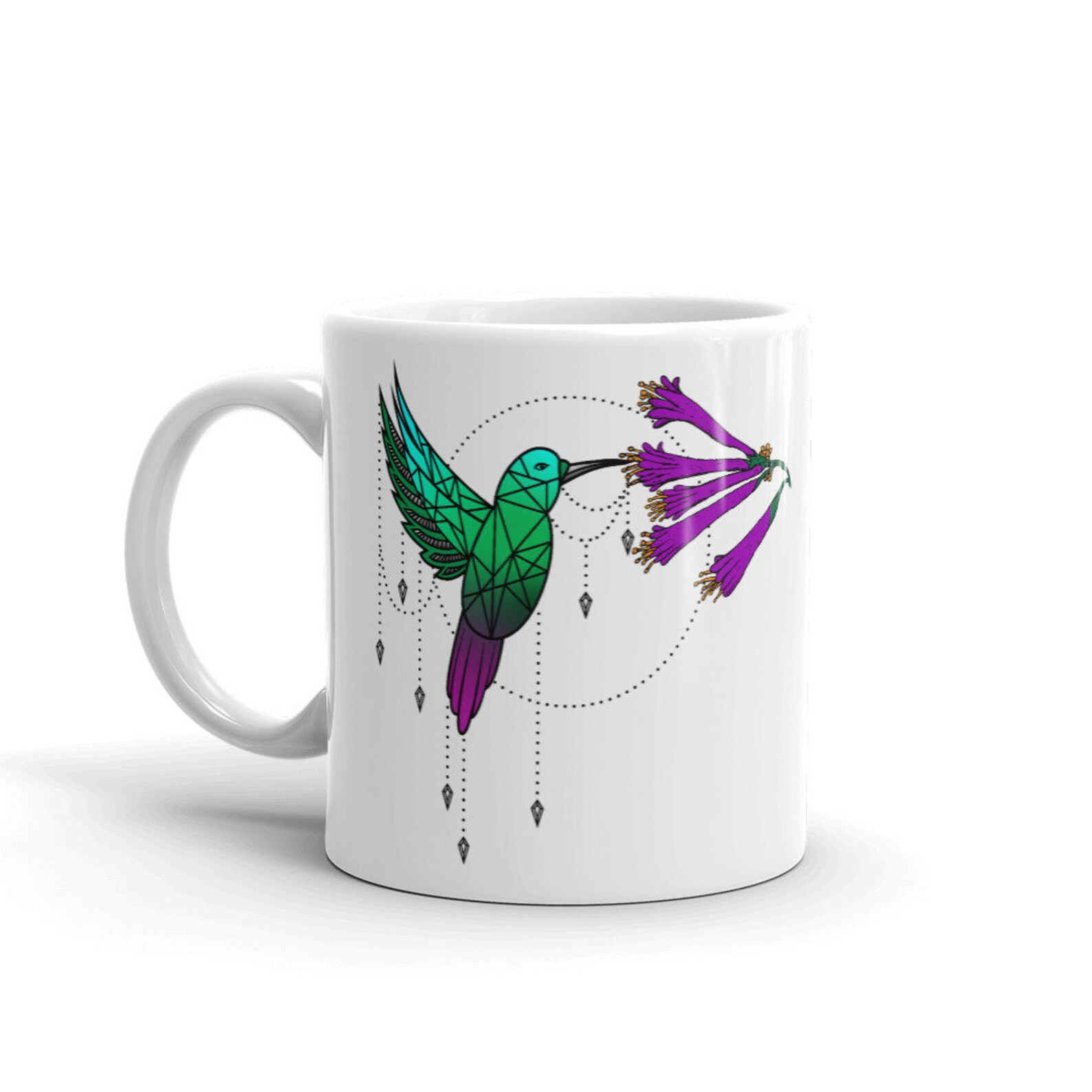 Taza de colibrí geometría sagrada arte stippling taza de