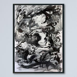 Abstract Black and White Drawing on paper A4, Original Contemporary Art, Handpainted Unique Wall Decor, Artsy gift, Bold Sketch