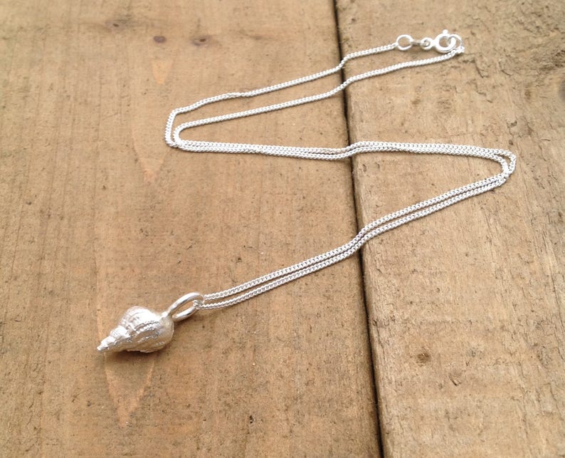 Sterling silver shell necklace, solid silver shell necklace, handmade shell charm necklace, gift for her, gift for mum. image 2