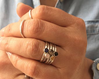 Birthstone stacking rings, Stacking gem ring, silver ring, semi precious gemstone 4mm gem stacking rings, gemstone meanings,