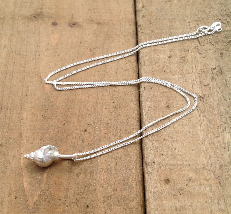 Sterling silver shell necklace, solid silver shell necklace, handmade shell charm necklace, gift for her, gift for mum. image 3