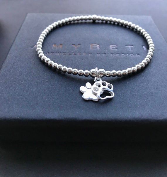 Double Dog Paw Silver Beaded Stretch Bracelet Dog Mum Gift 925 Sterling Silver Bead Bracelet Animal Lover Beaded Bracelet 2 Dog Paw Etsy UK