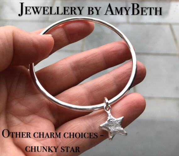 Silver Bee Bangle Thick Sterling Silver Charm Bangle Handmade Silver Bee Charm Honey Bee Gift Stacking Bangles Gift for Her Etsy UK