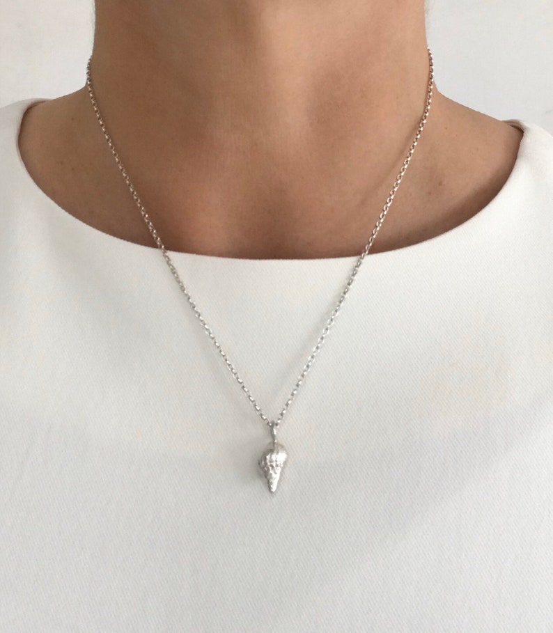 Sterling silver shell necklace, solid silver shell necklace, handmade shell charm necklace, gift for her, gift for mum. image 1