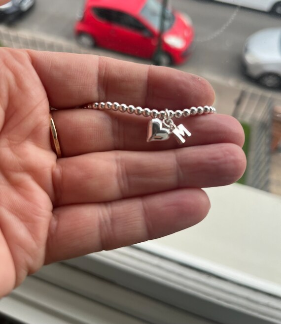 Silver beaded initial bracelet deals