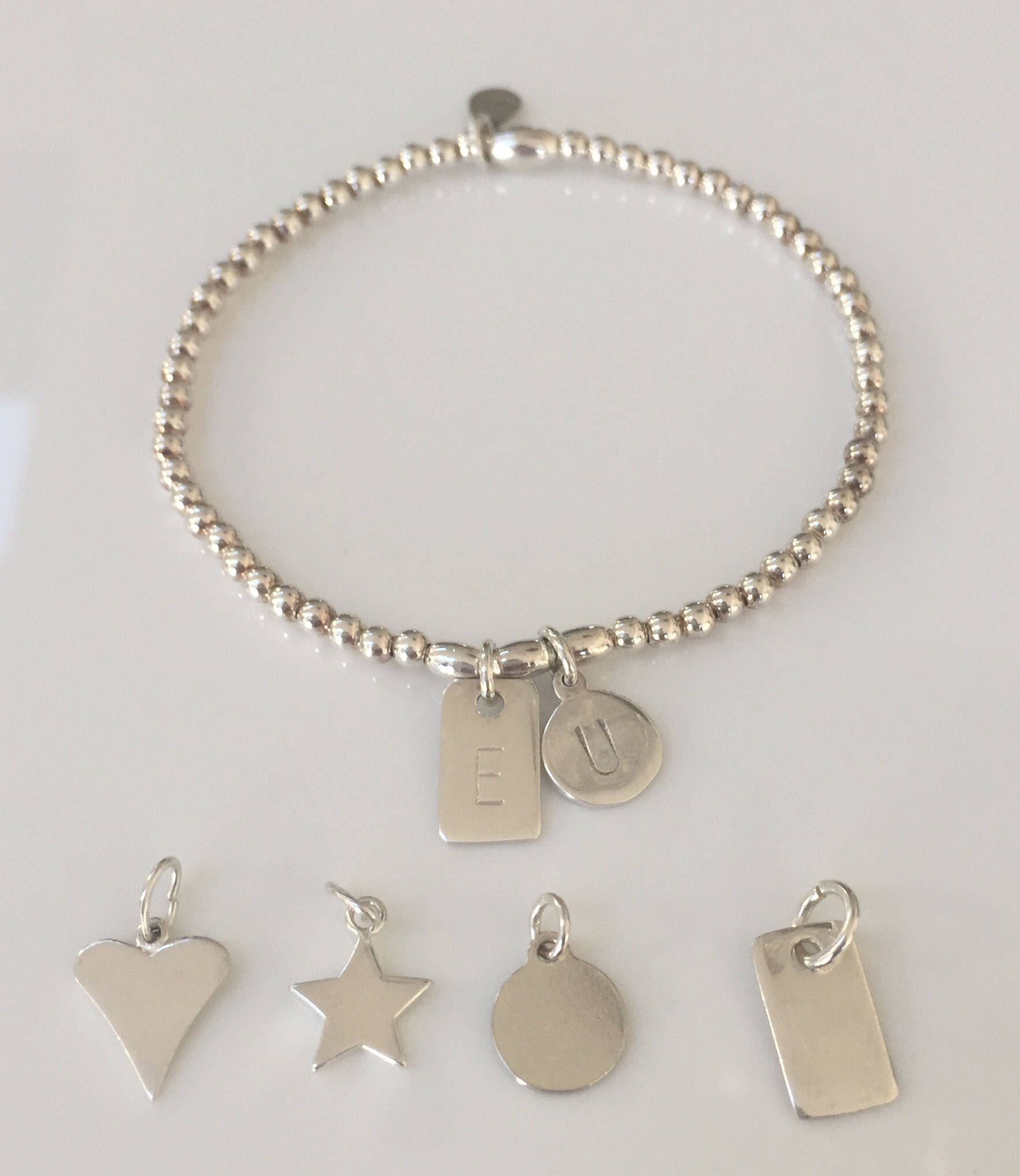 Sterling silver beaded initial bracelet personalised Etsy