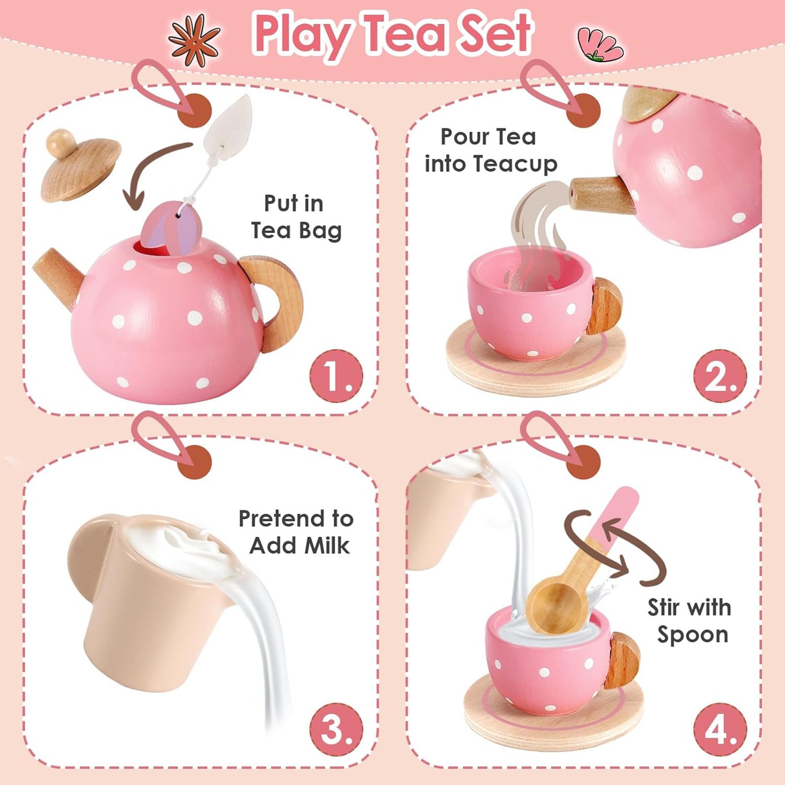 Personalized Wooden Tea Set | Wooden Toys Toddler Tea Set | Imaginative ...