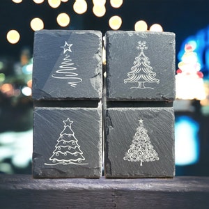 Christmas Tree Slate Coasters | Christmas Gift | Minnesota