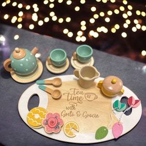 Personalized Wooden Tea Set | Wooden Toys Toddler Tea Set | Imaginative Development