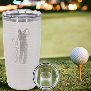 Polar Camel 20oz White Golf Dimpled Tumbler Insulated w/Clear Slider Lid |  Father's Day | Golfing Gift