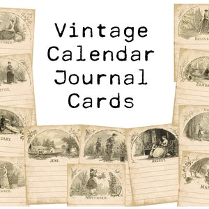 Cartões de diário digital com calendário vintage