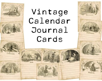 Digital Vintage Calendar Journal Cards