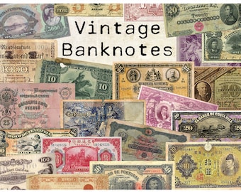 Digital Vintage Banknotes Ephemera collage sheet old currency money
