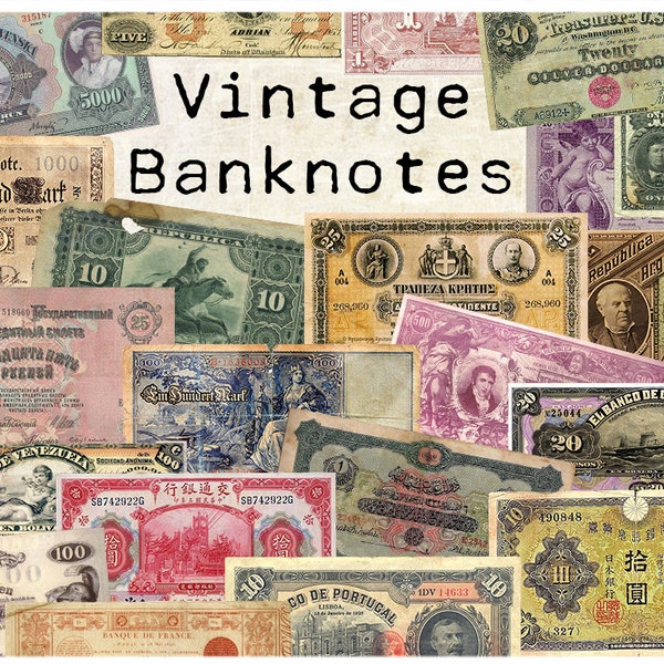 Digital Vintage Banknotes Ephemera collage sheet old currency money