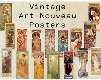 Digital Vintage Art Nouveau Poster Ephemera Collage Sheet Bookmarks