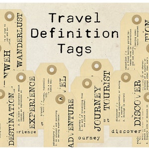 Digital Vintage Travel Definition Etiquetas, vintage efímera, etiquetas imprimibles, etiquetas de regalo, Adornos de diario basura