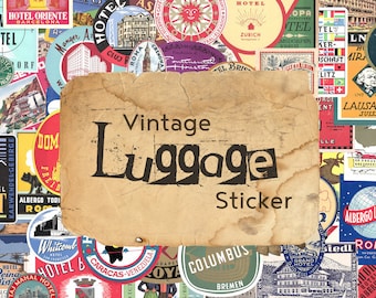Digital Vintage Luggage Sticker - printable travel ephemera