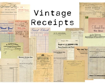 Digital Vintage Receipts Printable Ephemera Vintage Guest Check