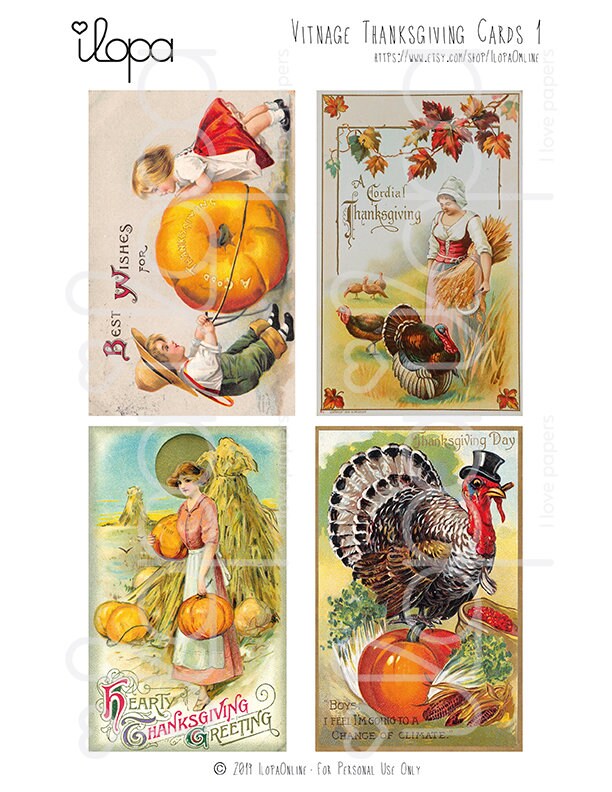 Digital Vintage Thanksgiving Greeting Cards - Printable Collage Sheets ...