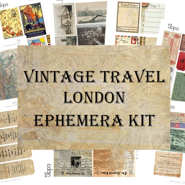 Printable Vintage Ephemera London Great Britain Travel Collage Sheet Instant Download