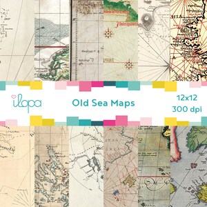 Digital alte Vintage Meer Karte Papier 300 dpi 12 x 12
