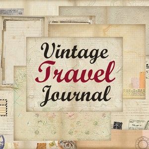 Afdrukbare Vintage Travel Journal Kit - Junk reisboekje diy dagboek pagina instant download digitaal