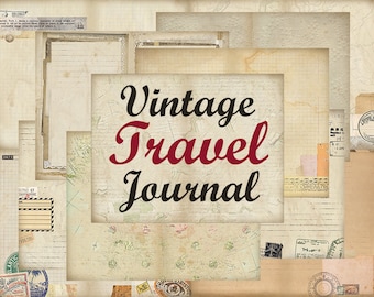 Printable Vintage Travel Journal Kit - Travel Junk Journal diy journal page instant download digital