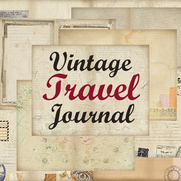 Printable Vintage Travel Journal Kit - Travel Junk Journal diy journal page instant download digital