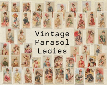 Digital Vintage Parasol Ladies Ephemera Collage Sheet