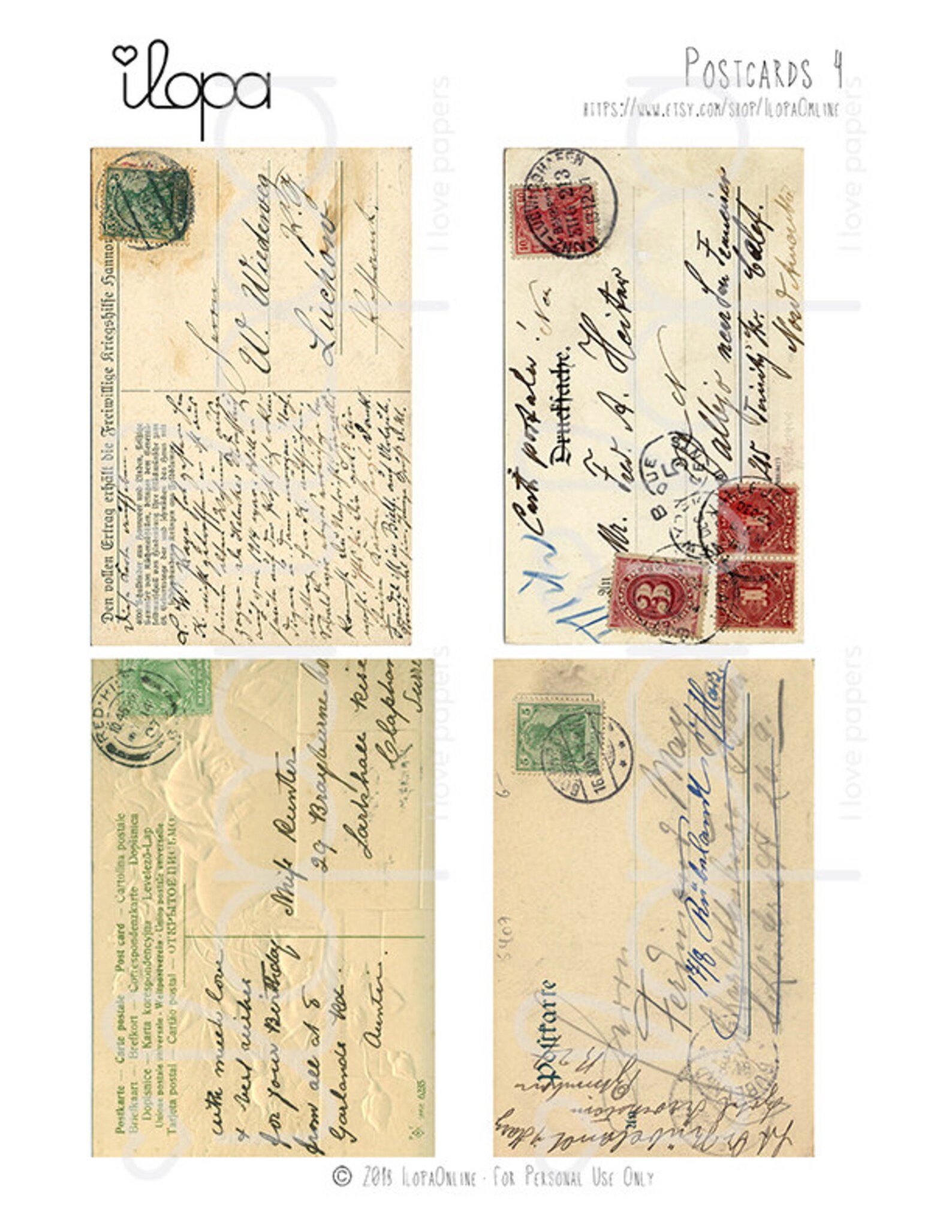 Digital Vintage Postcard Ephemera Collage Sheet | Etsy