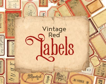 Digital Vintage Style Labels - blank, with numbers or text - color red