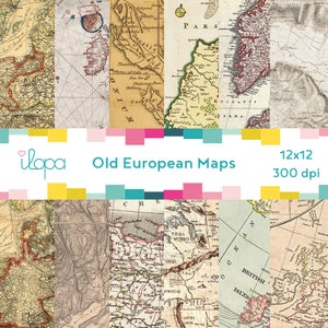 Digitale oud papier van de Europese kaart 300 dpi 12 x 12