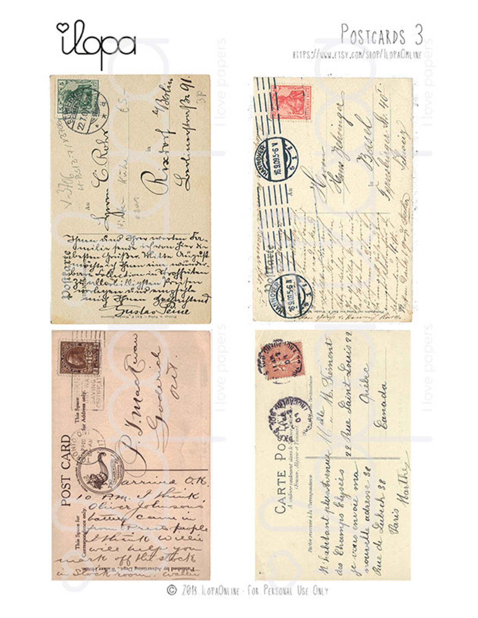 Digital Vintage Postcard Ephemera Collage Sheet | Etsy