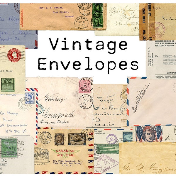 Digital Vintage Envelopes Ephemera Collage Sheet