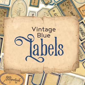 Digitale Etiketten im Vintage Stil - blanko, mit Zahlen oder Text - Farbe blau