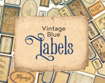 Digital Vintage Style Labels - blank, with numbers or text - color blue