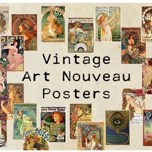 Digital Vintage Art Nouveau Poster Ephemera Collage Sheet