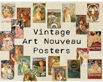 Digital Vintage Art Nouveau Poster Ephemera Collage Sheet