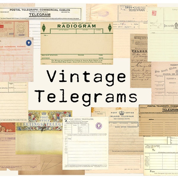 Digital Vintage Telegrams Ephemera Collage Sheet