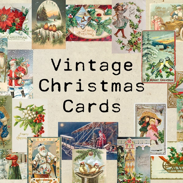 Digital Vintage Christmas Greeting Cards - Printable Collage Sheet