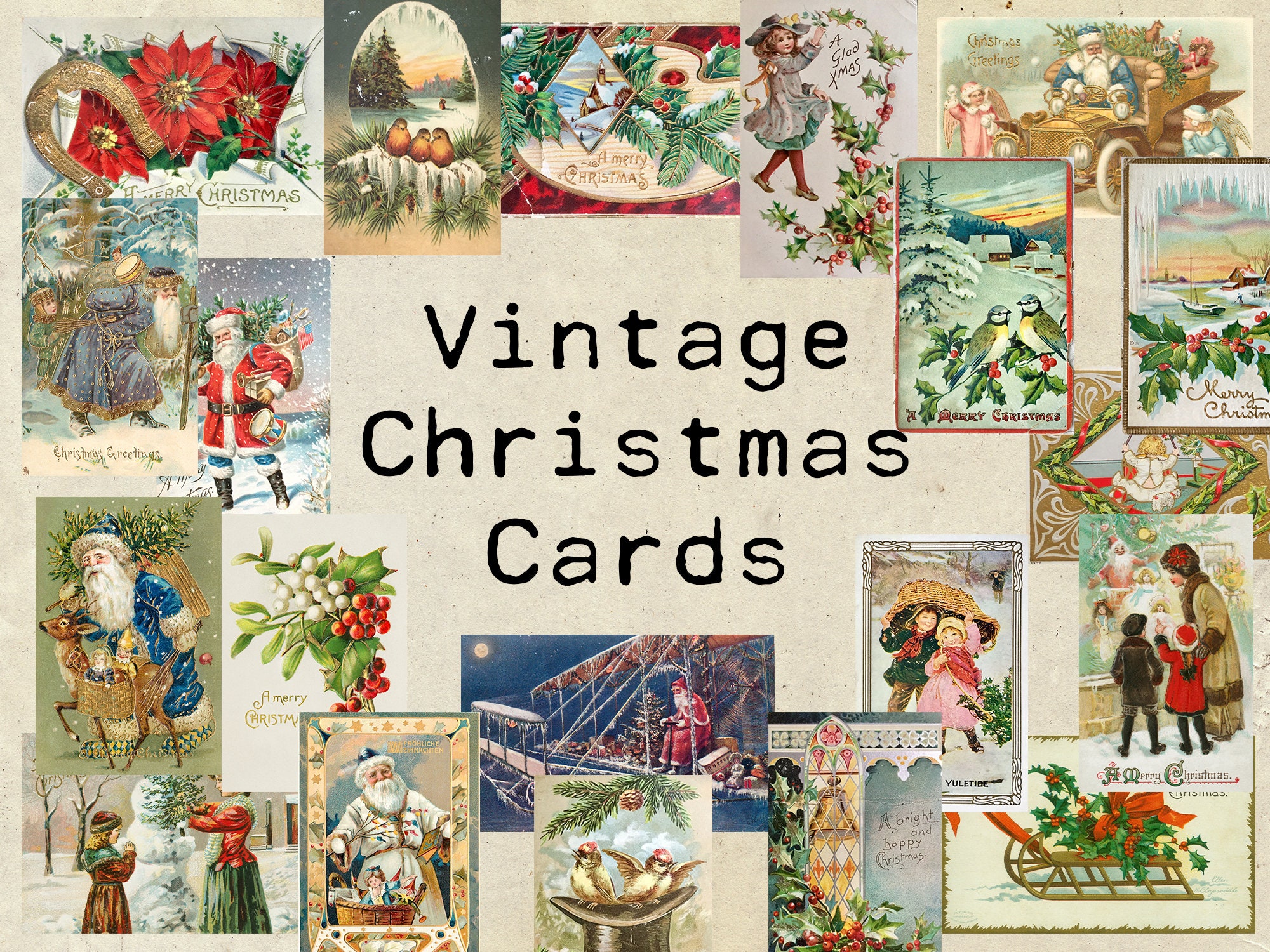 Digital Vintage Christmas Greeting Cards - Printable Collage Sheet