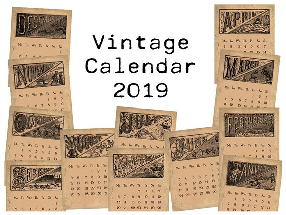 digital vintage calendar 2019