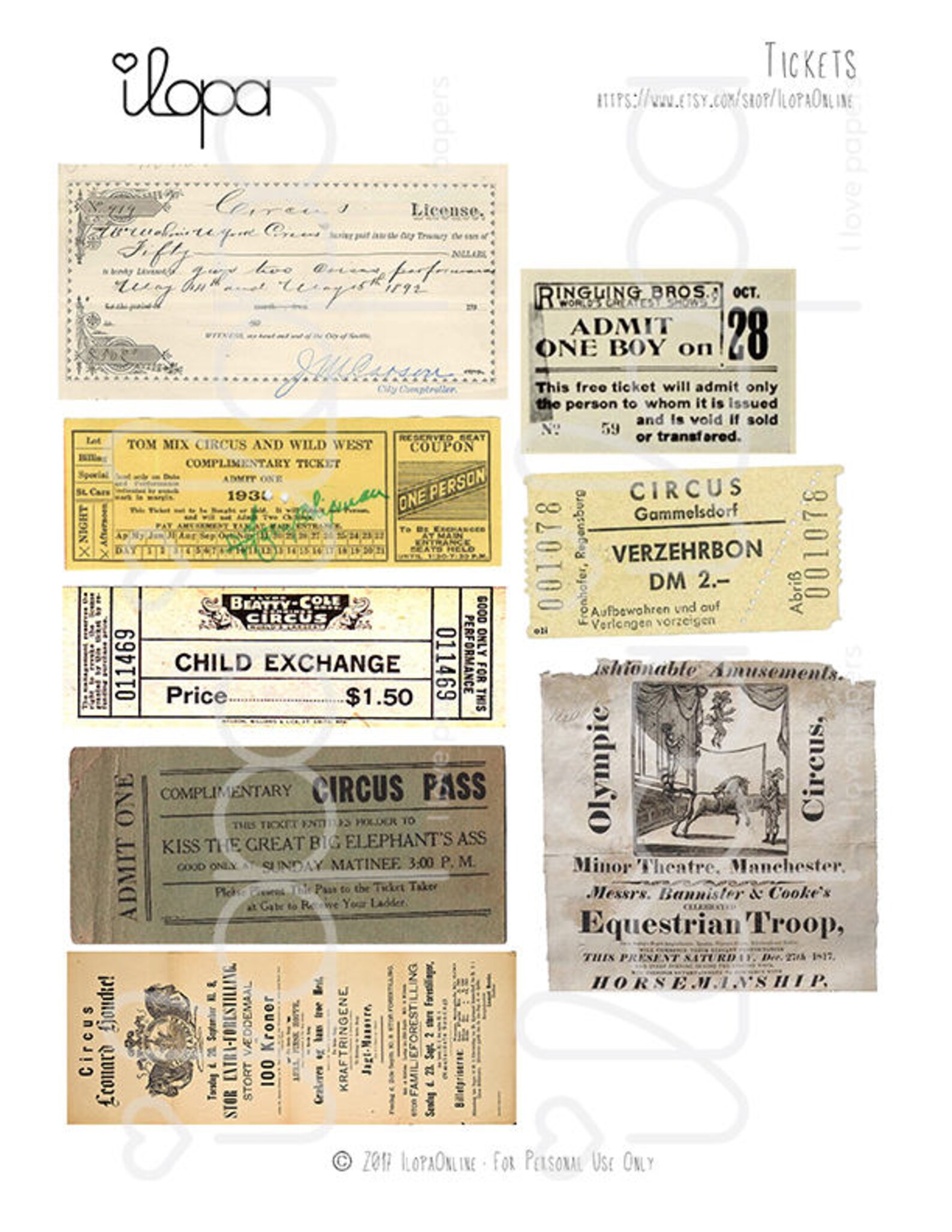 Digital Vintage Ephemera Kit Circus - Etsy