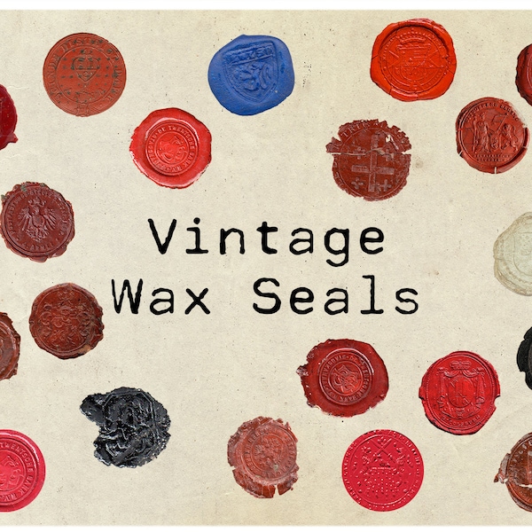 Digital Vintage Wax Seal Ephemera Collage Sheet 1" circle