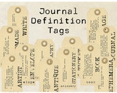Digital Vintage Journal Definition Tags, vintage ephemera, printable tags, gift tags, Junk Journal embellishment