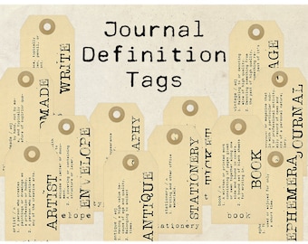 Digital Vintage Journal Definition Tags, vintage ephemera, printable tags, gift tags, Junk Journal embellishment