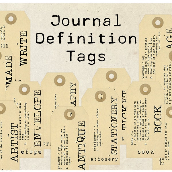 Digital Vintage Journal Definition Tags, vintage ephemera, printable tags, gift tags, Junk Journal embellishment