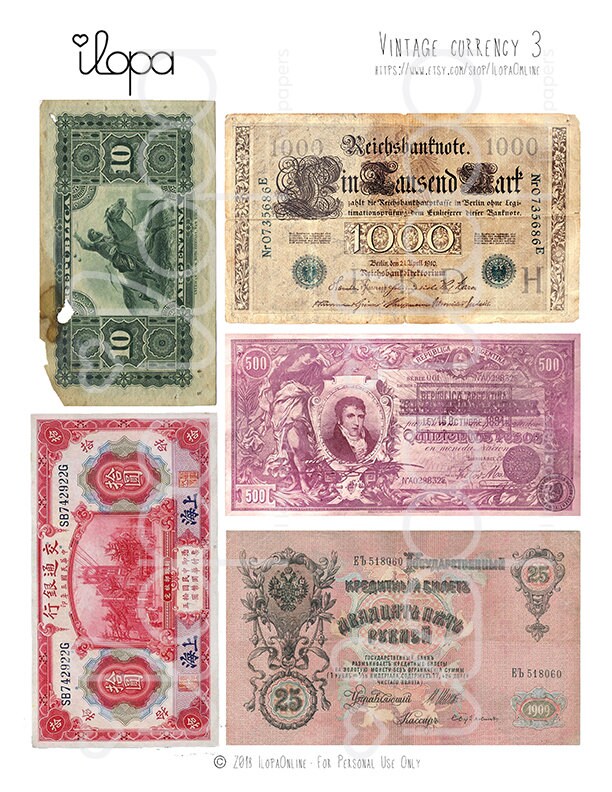 Digital Vintage Banknotes Ephemera Collage Sheet Old Currency Etsy