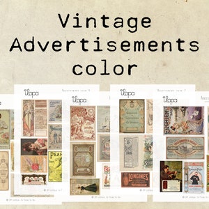 Folha de colagem de coisas efêmeras para impressão de anúncios coloridos vintage digitais