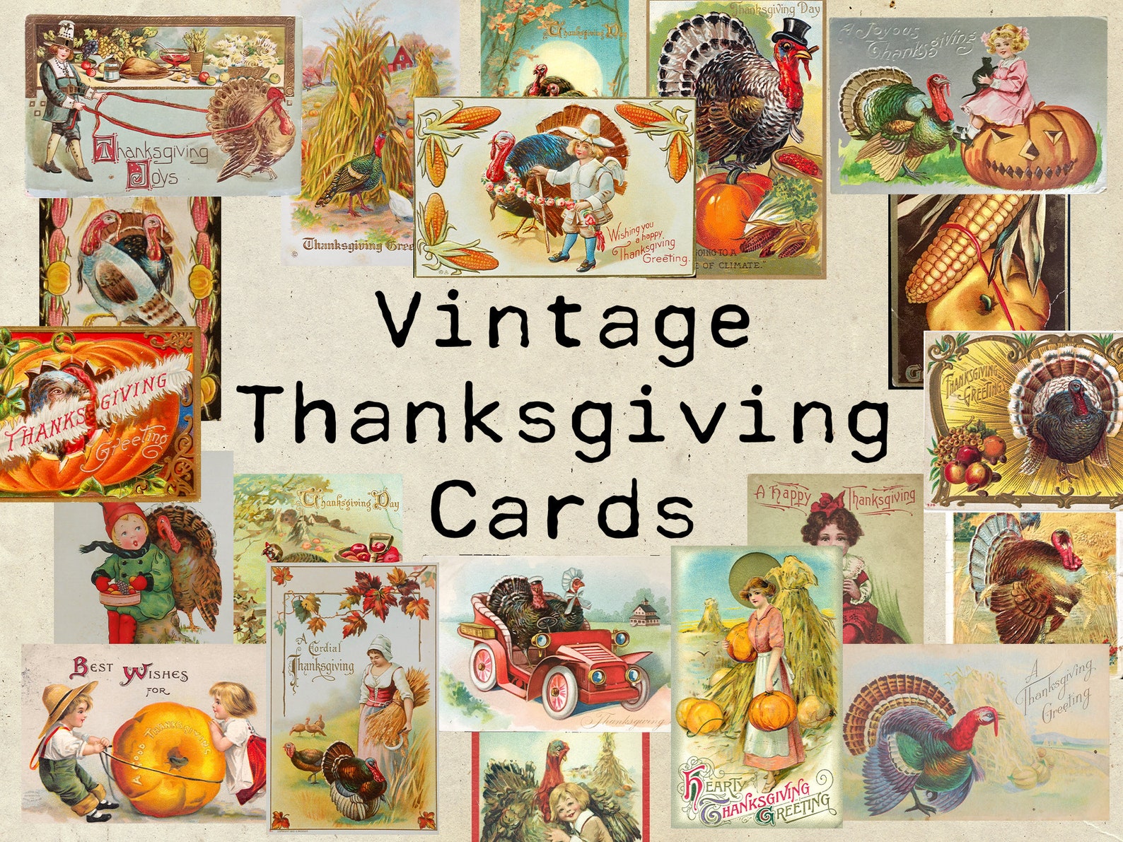 Digital Vintage Thanksgiving Greeting Cards - Printable Collage Sheets ...